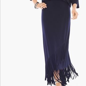 Chico’s Navy Faux Wrap Fringe Maxi Skirt